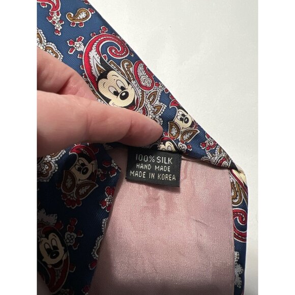 Vintage Disney Mickey Mouse Silk Tie Blue Red Paisley By Balancine - Picture 5 of 6